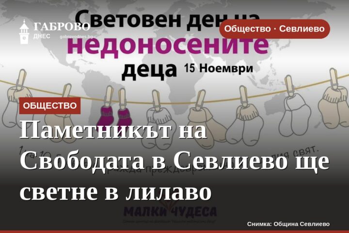 Паметникът на Свободата в Севлиево ще светне в лилаво